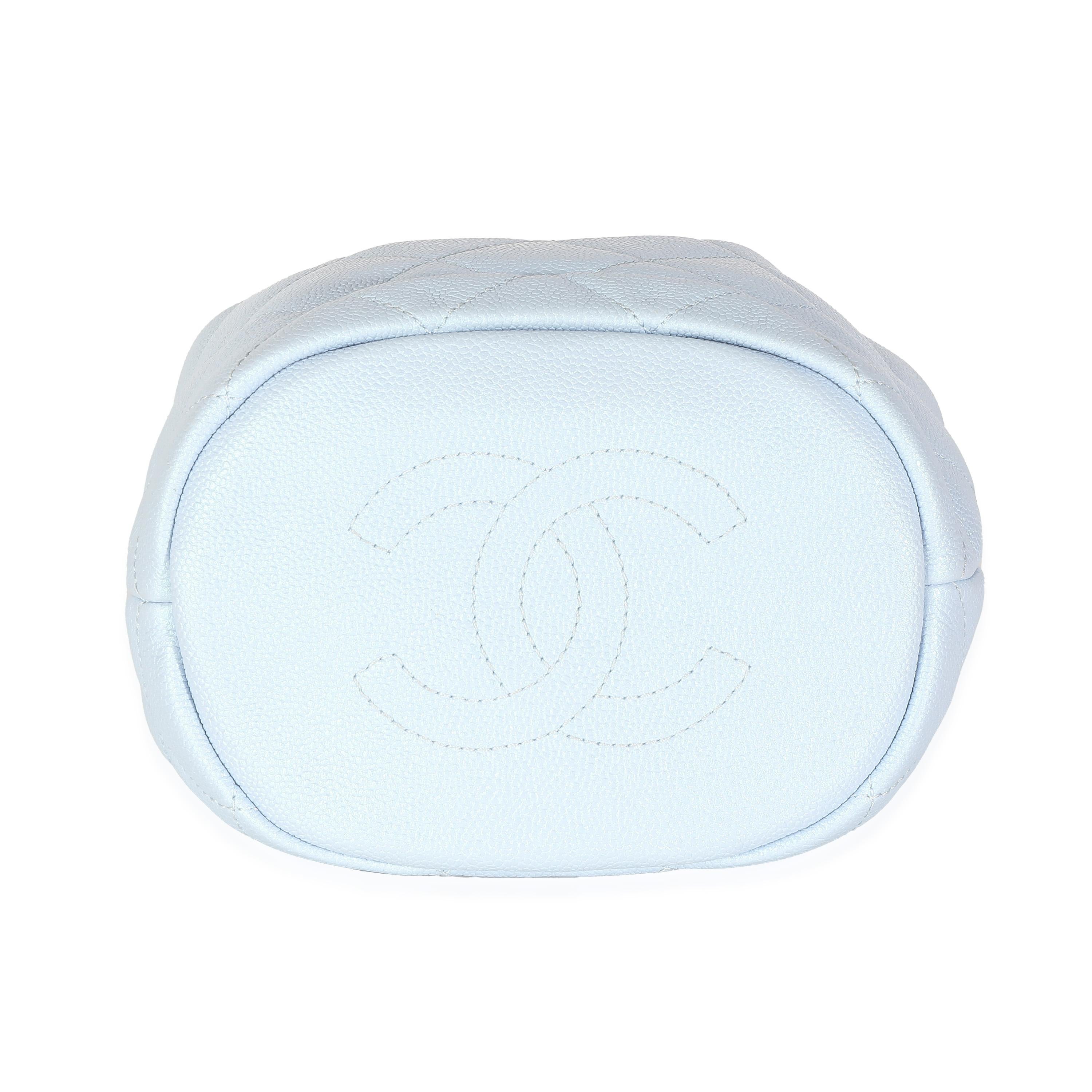 Chanel Light Blue Iridescent Quilted Caviar My Perfect CC Drawstring Handbag For Sale 3