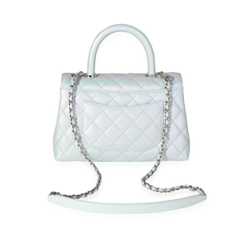 Chanel 20k Iridescent Ivory Quilted Caviar Extra Mini Coco Handle Flap Bag