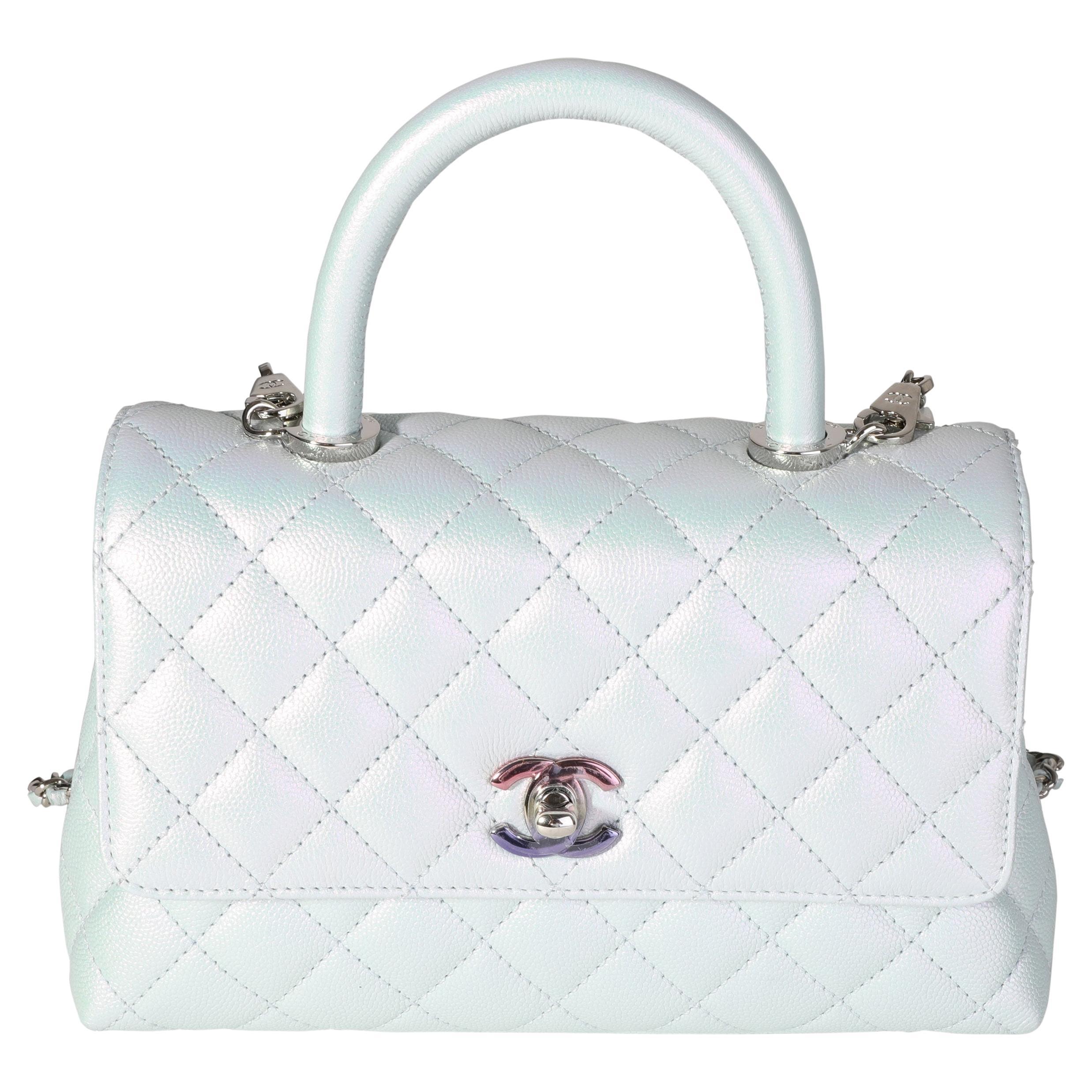 Chanel Light Blue Iridescent Quilted Caviar Small Coco Top Handle Bag For  Sale at 1stDibs