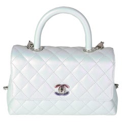 Chanel Light Blue Iridescent Quilted Caviar Small Coco Top Handle Bag