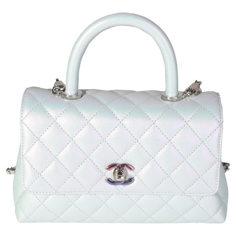 Chanel Light Blue Iridescent Quilted Caviar Small Coco Top Handle Bag ...