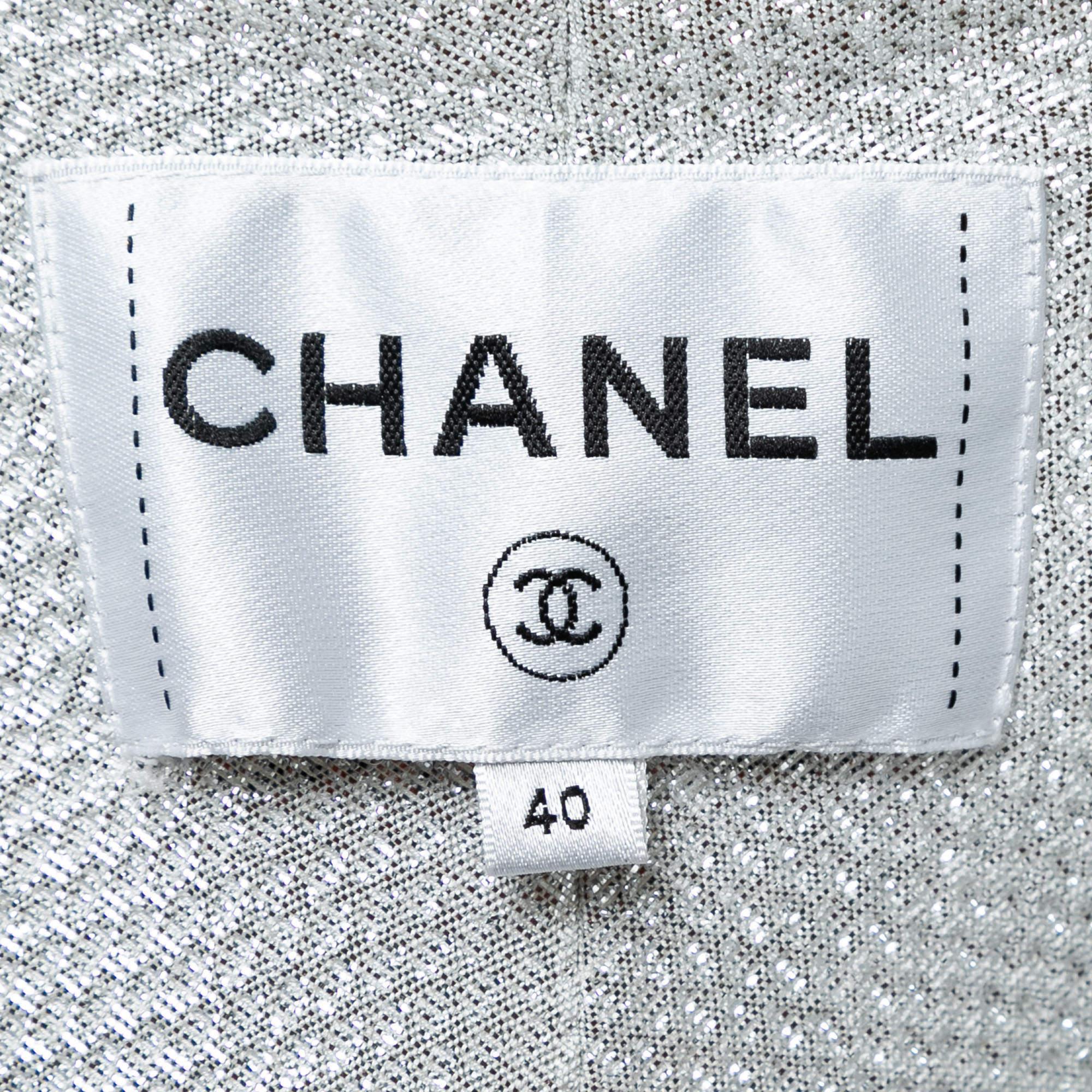 Women's Chanel Light Blue Jacquard Zip-Up Track Jacket M