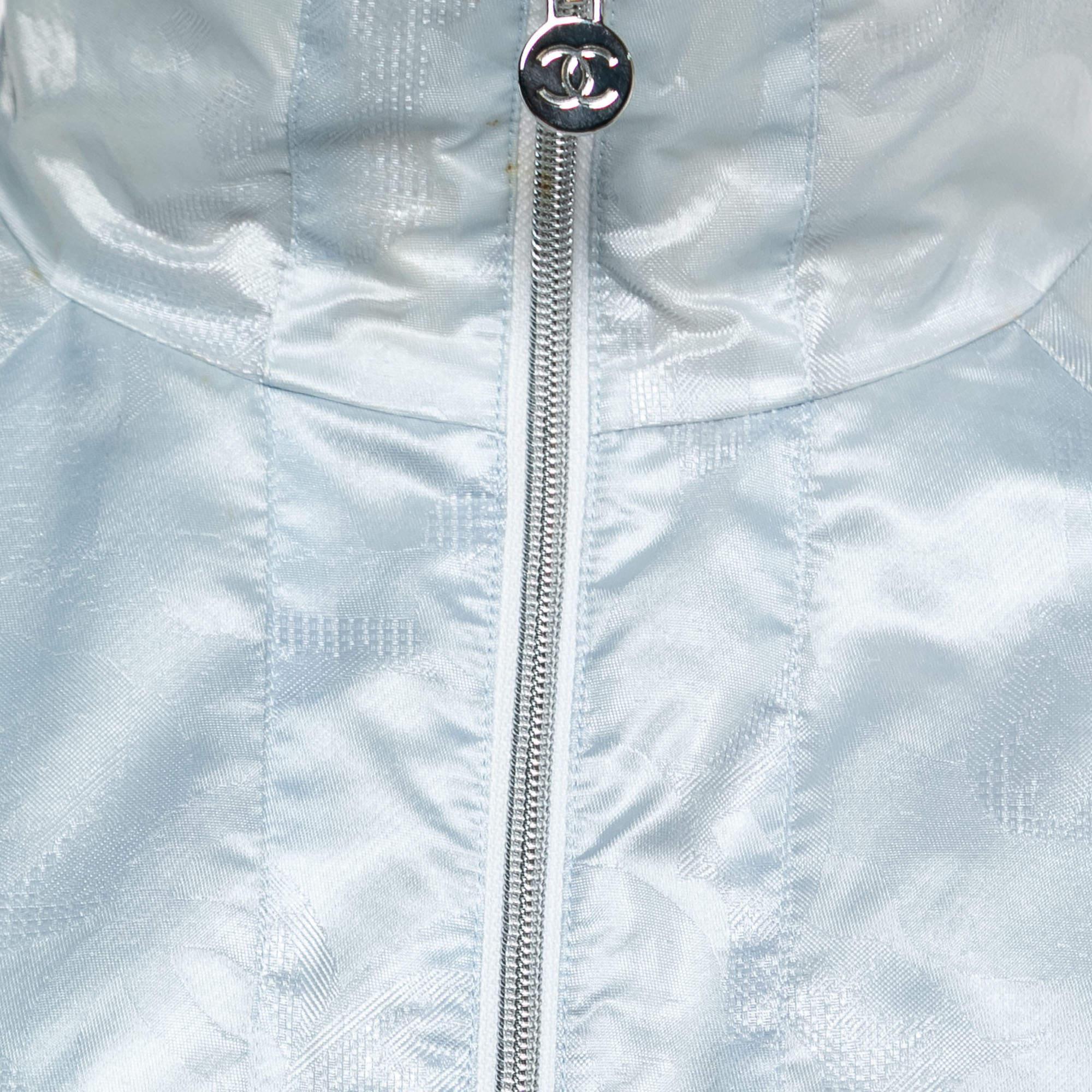 Chanel Light Blue Jacquard Zip-Up Track Jacket M 2