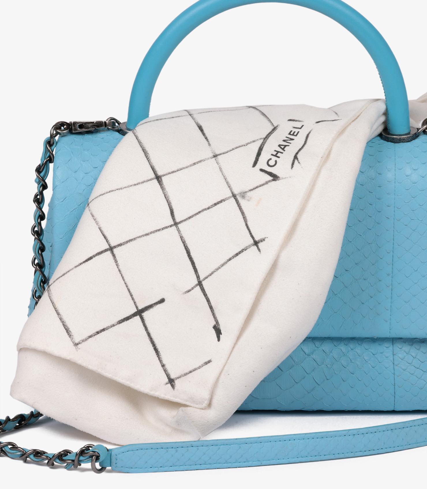 Chanel Light Blue Lambskin & Python Leather Coco Top Handle Bag 7