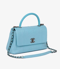 Chanel Light Blue Lambskin & Python Leather Coco Top Handle Bag