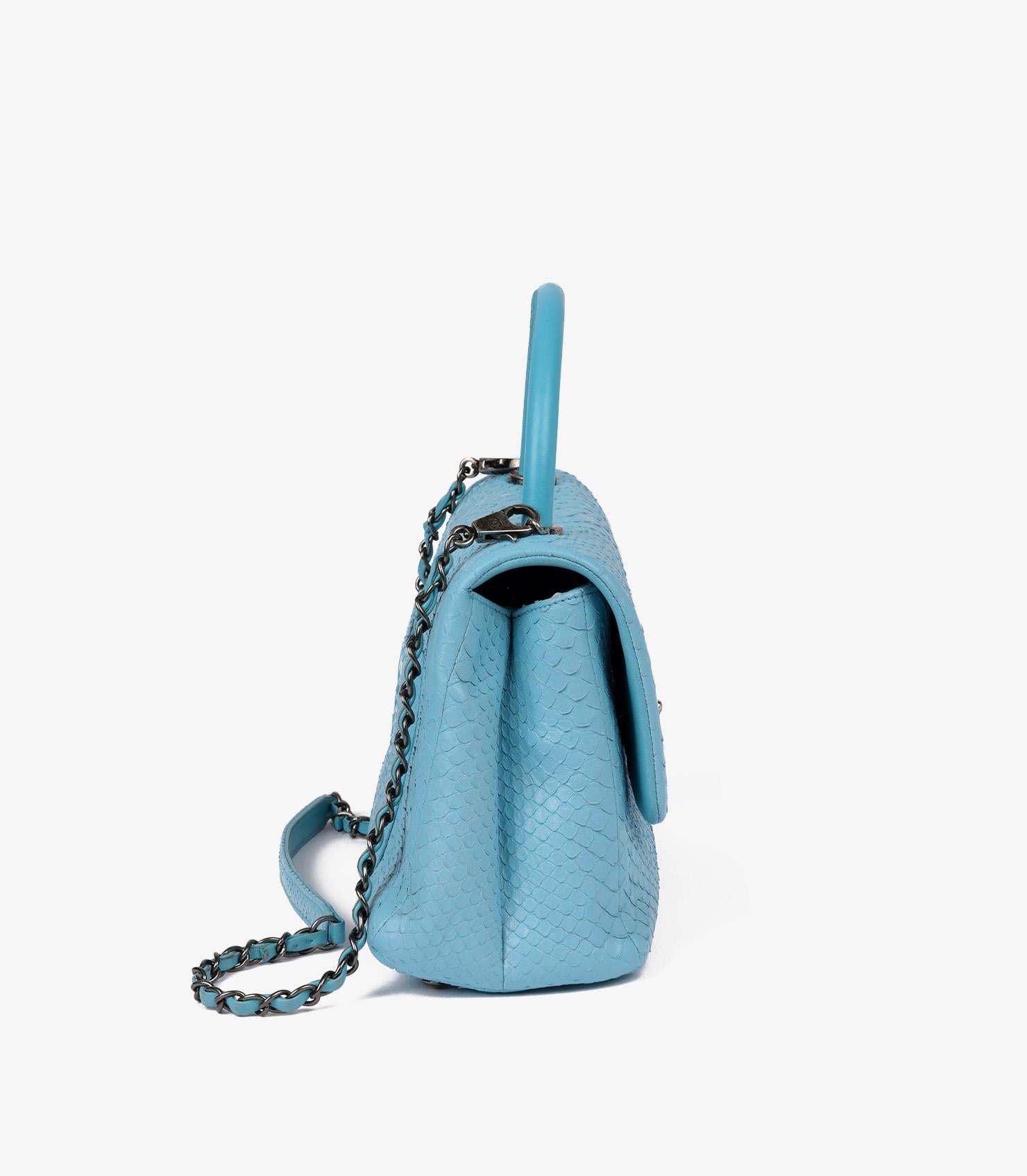 Chanel Light Blue Lambskin & Python Leather Coco Top Handle Bag In Excellent Condition In Bishop's Stortford, Hertfordshire