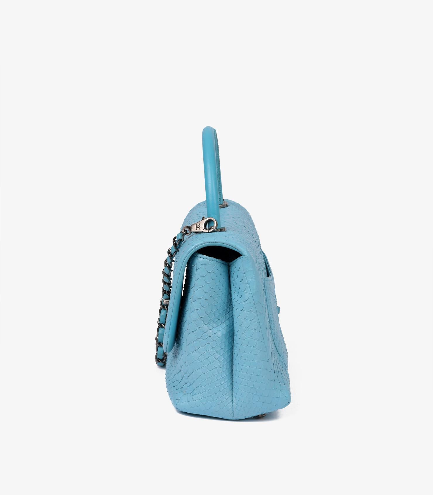Women's Chanel Light Blue Lambskin & Python Leather Coco Top Handle Bag