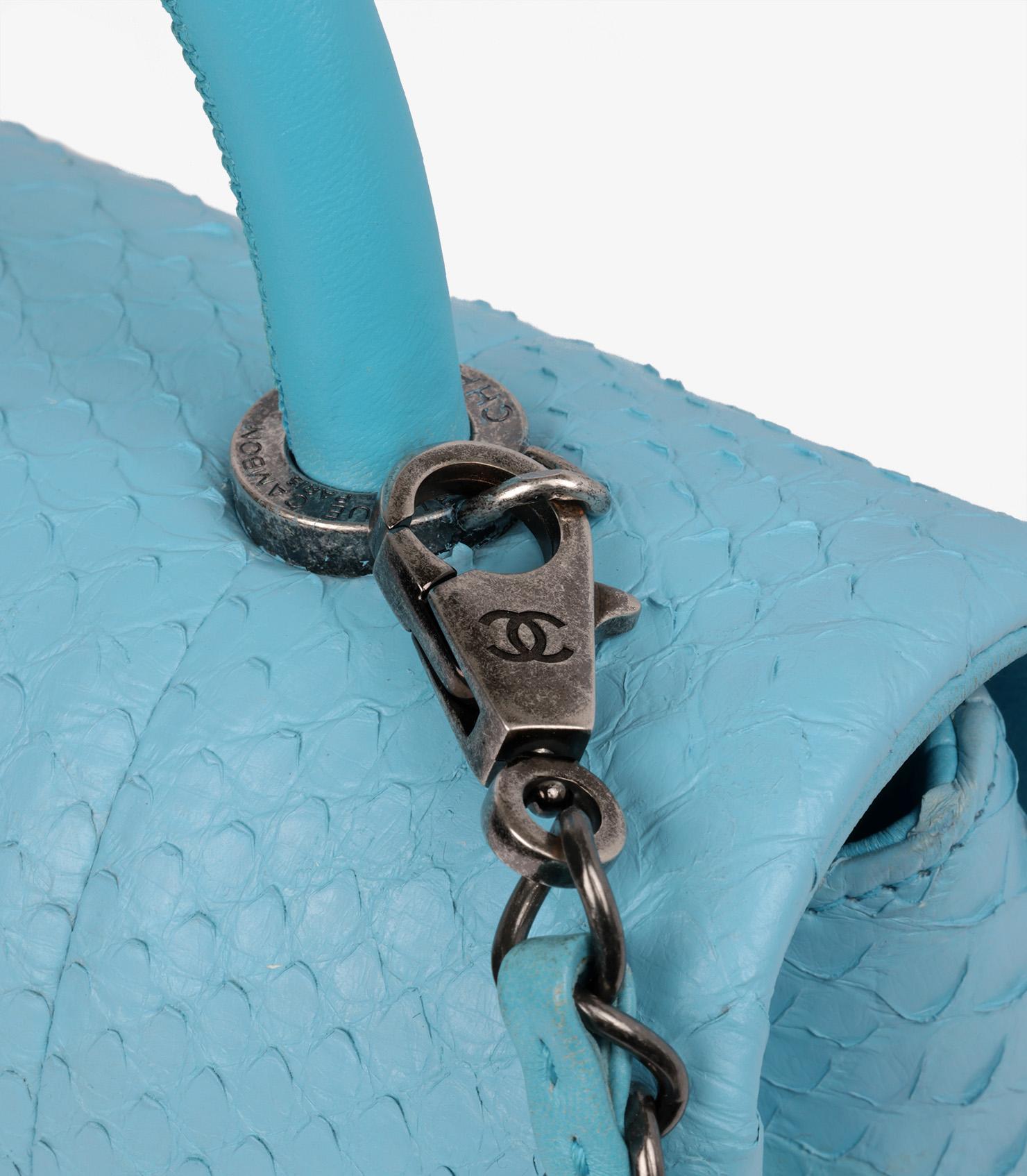 Chanel Light Blue Lambskin & Python Leather Coco Top Handle Bag 3