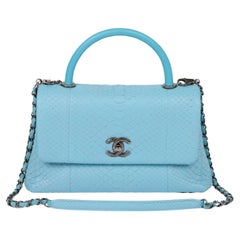 Chanel Light Blue Lambskin & Python Leather Coco Top Handle Bag