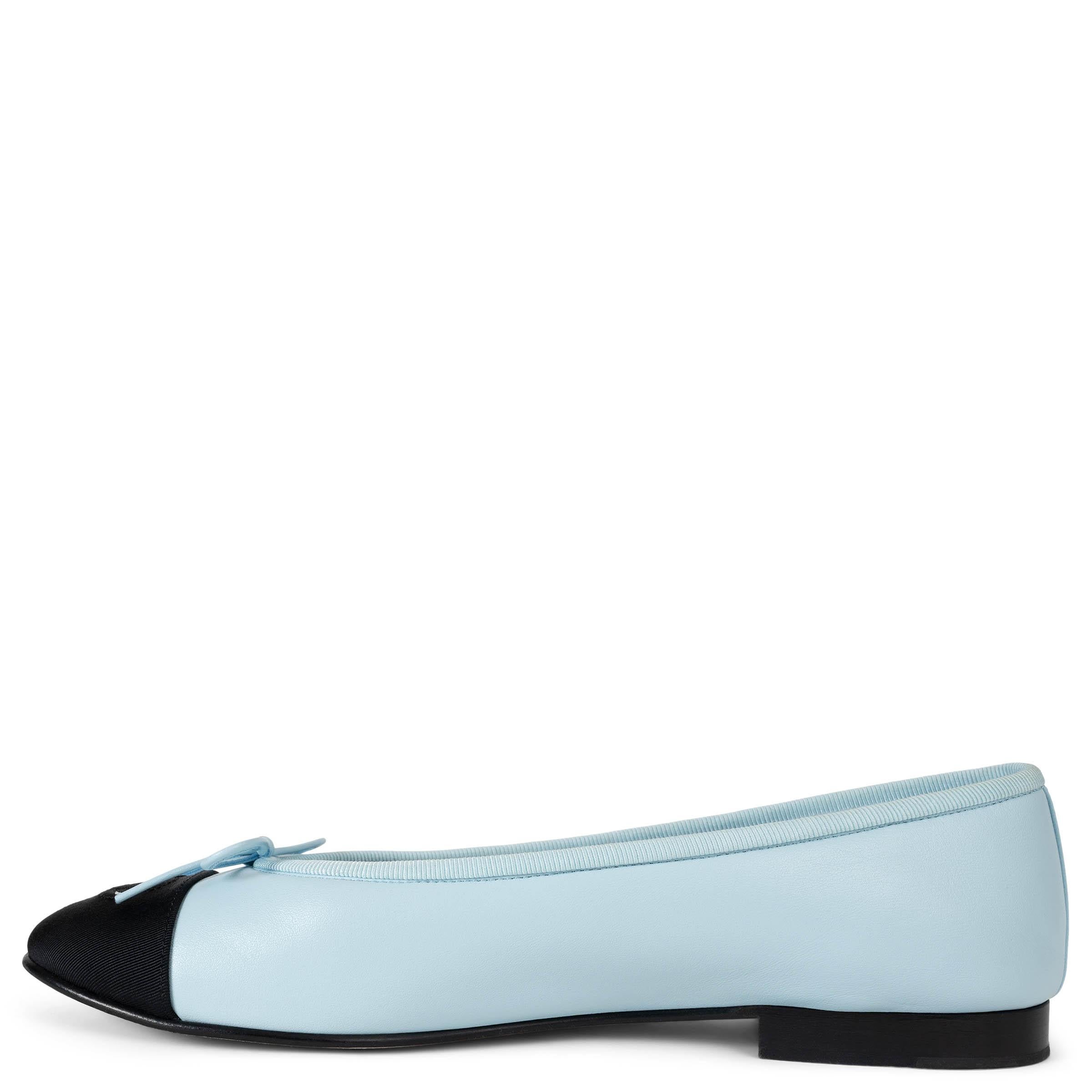 Blue CHANEL light blue leather 24S CLASSIC BALLET Flats Shoes 39 fit 38.5