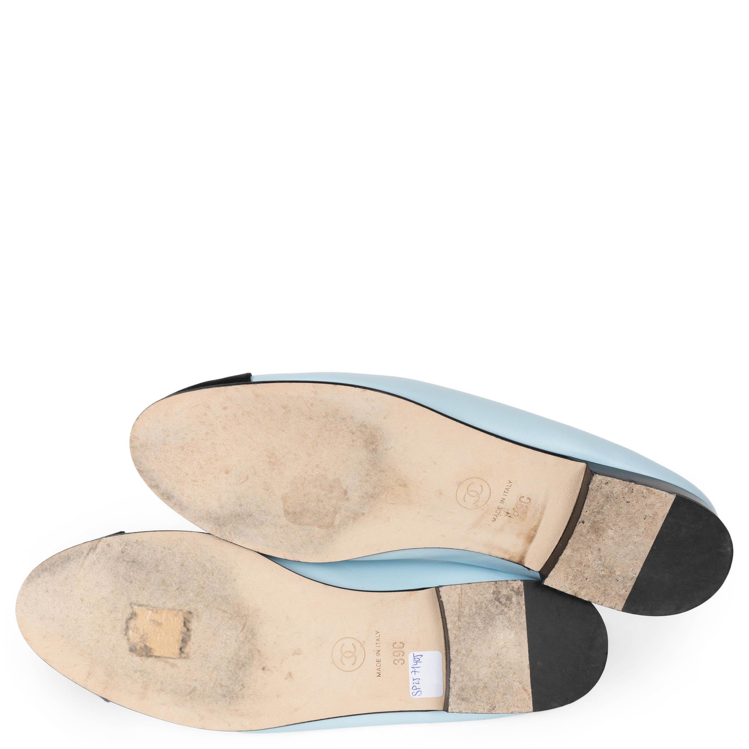 CHANEL light blue leather 24S CLASSIC BALLET Flats Shoes 39 fit 38.5 3
