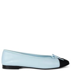 CHANEL light blue leather 24S CLASSIC BALLET Flats Shoes 39 fit 38.5
