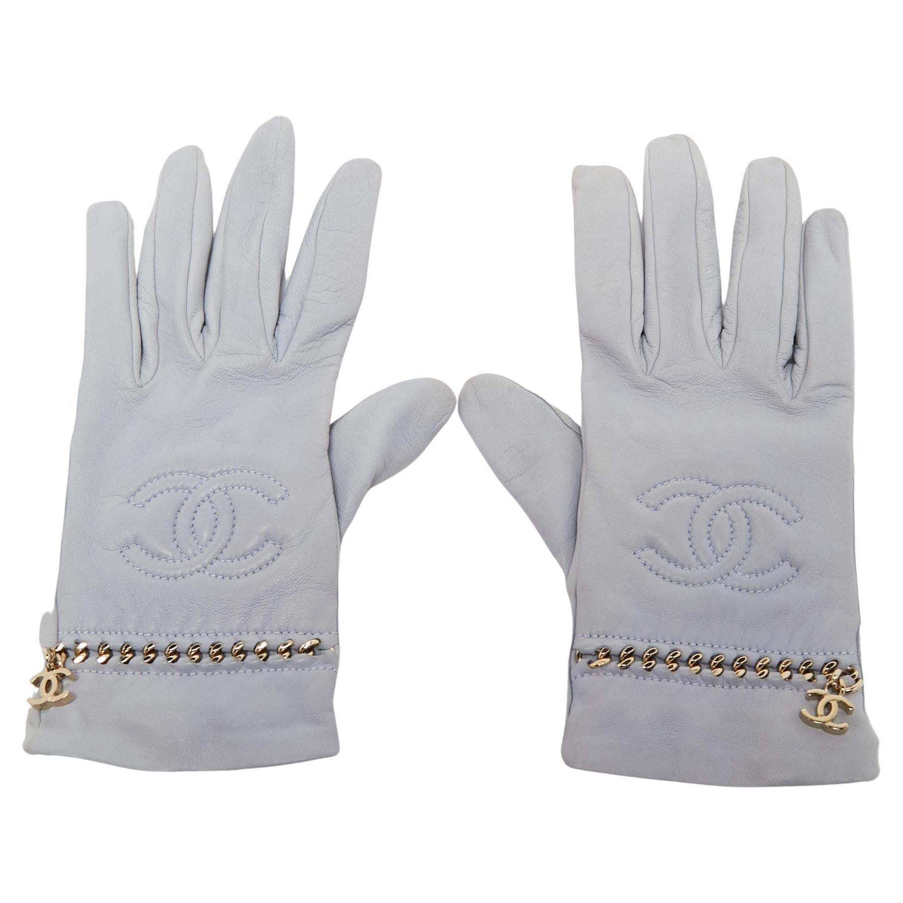 Chanel CC Logo Blue Cashmere Gloves