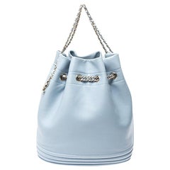 Chanel Light Blue Leather Chain Bucket Bag
