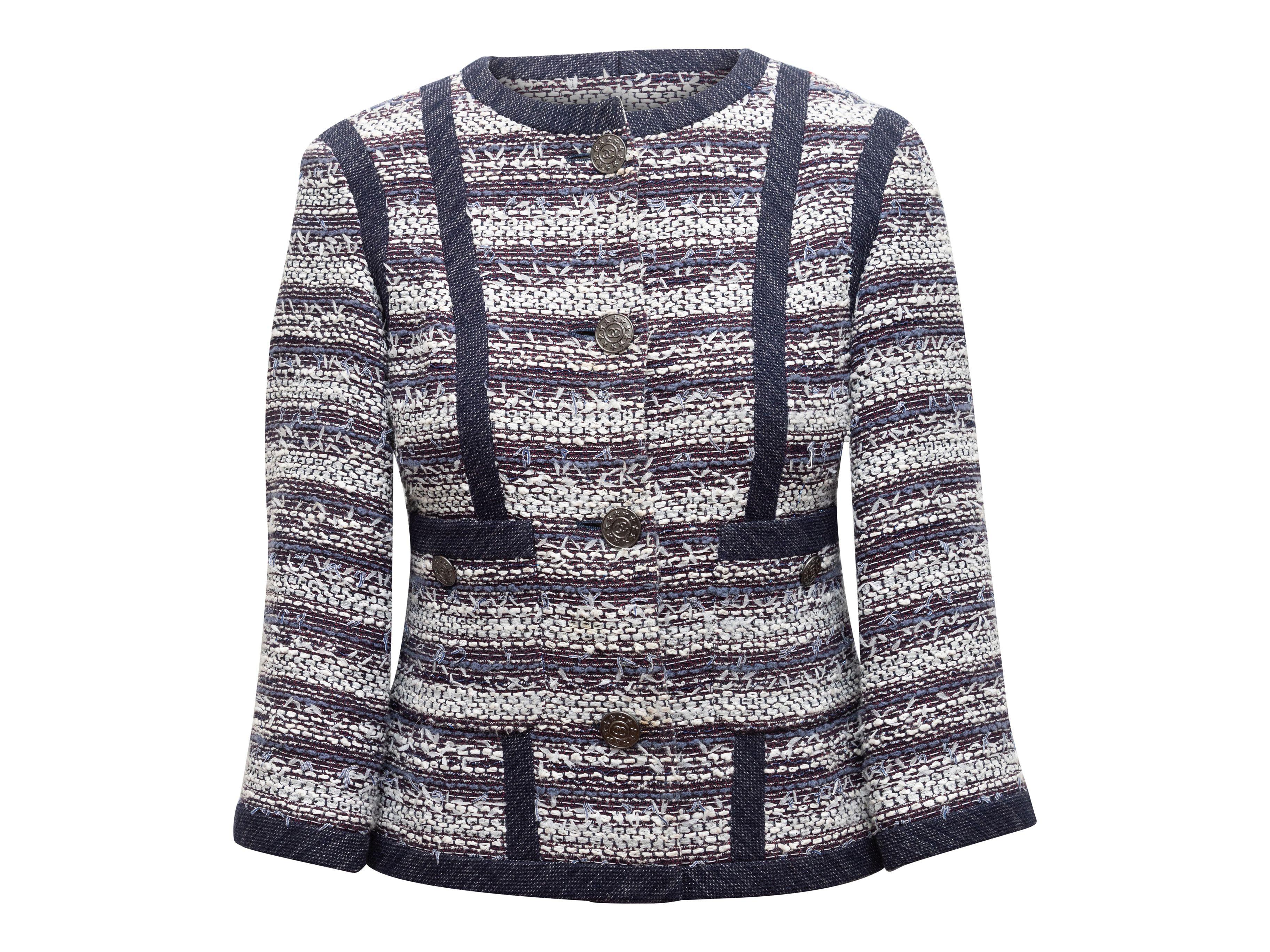 Chanel Hellblauer & mehrfarbiger gestreifter Tweed-Blazer 2