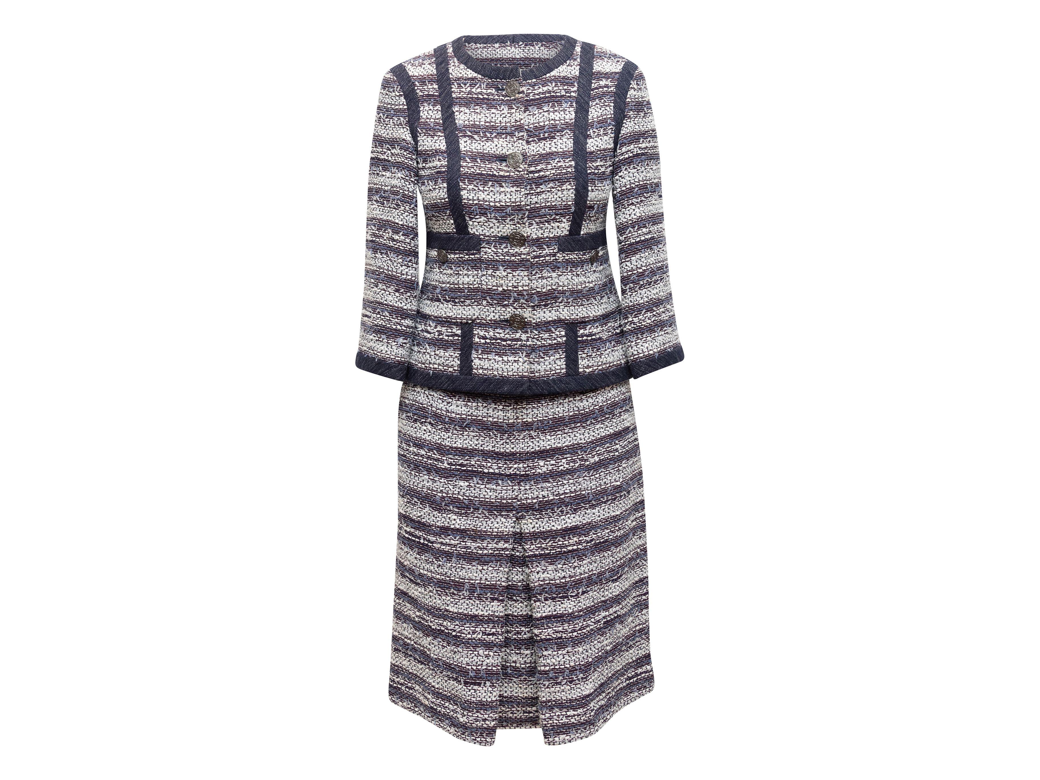 Chanel Hellblauer & mehrfarbiger gestreifter Tweed-Blazer 3