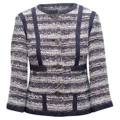 Chanel Hellblauer & mehrfarbiger gestreifter Tweed-Blazer