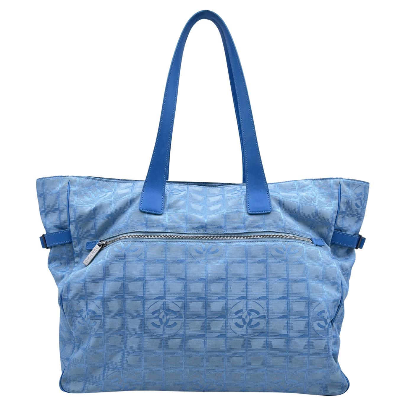 Chanel Light Blue Nylon Canvas New Travel Line Large Tote Bag