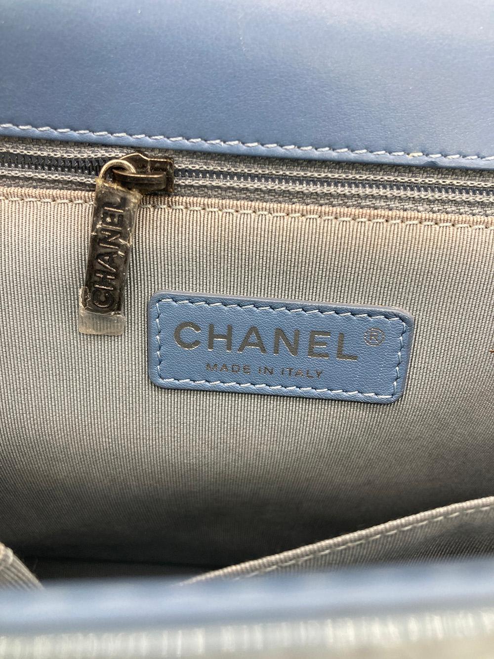 Chanel Light Blue Patent Large Boy Bag  For Sale 4