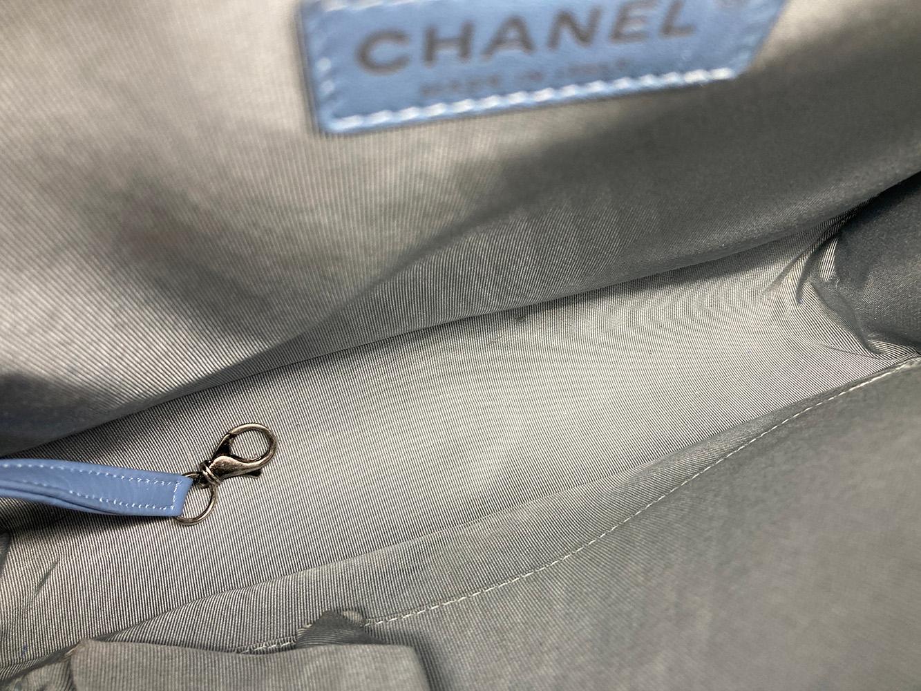 Chanel Light Blue Patent Large Boy Bag  For Sale 6