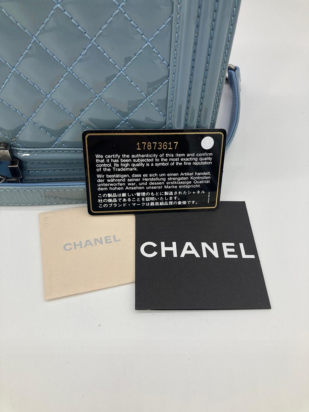 Chanel Light Blue Patent Large Boy Bag  For Sale 11