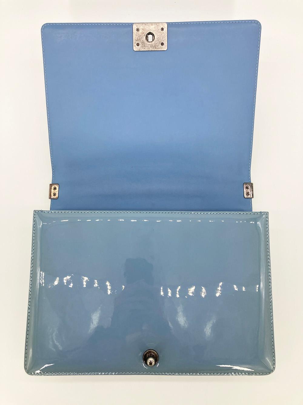 Chanel Light Blue Patent Large Boy Bag  For Sale 1