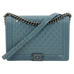 Chanel Light Blue Patent Large Boy Bag