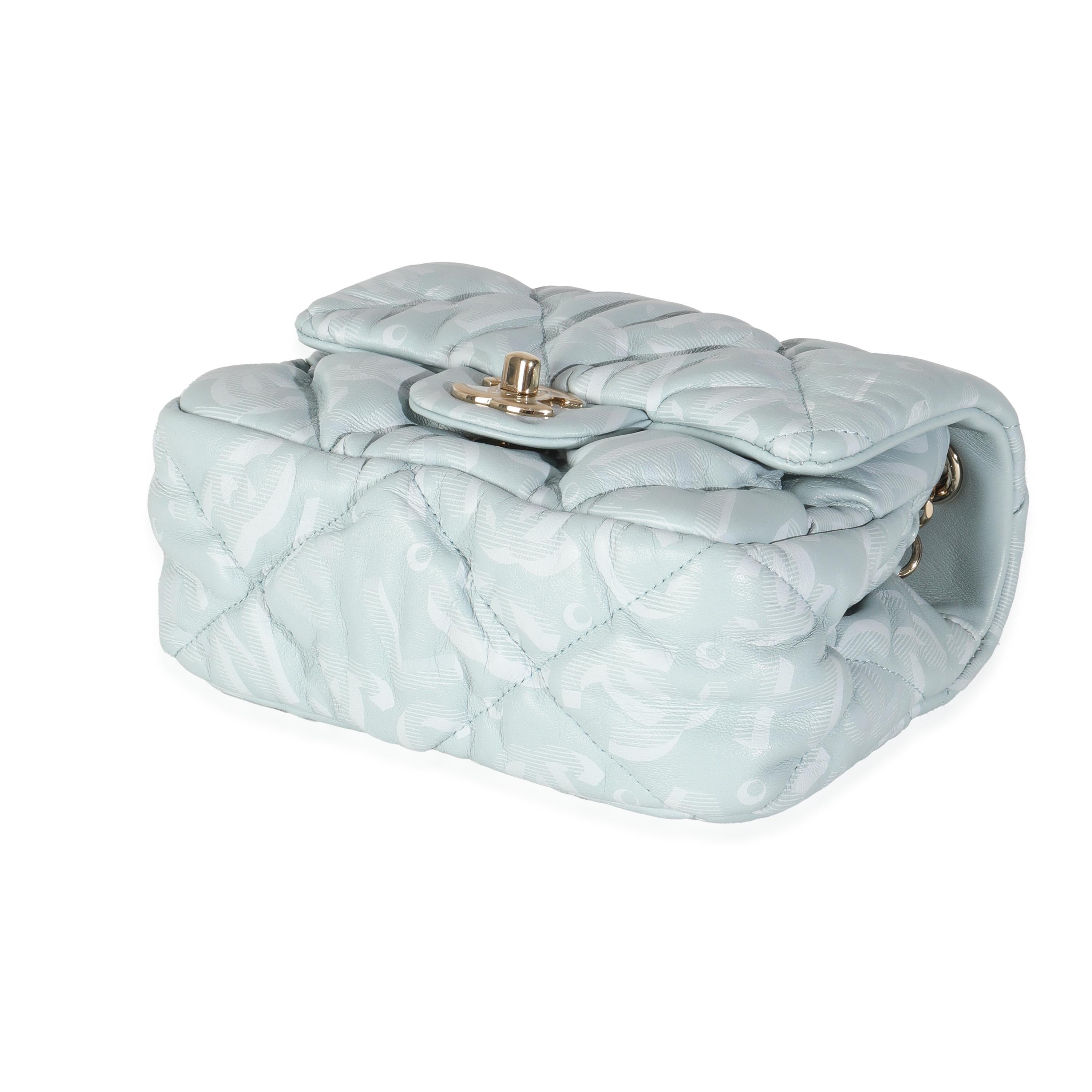 Women's or Men's Chanel Light Blue Puffy Lambskin Logo Mini Flap Bag For Sale