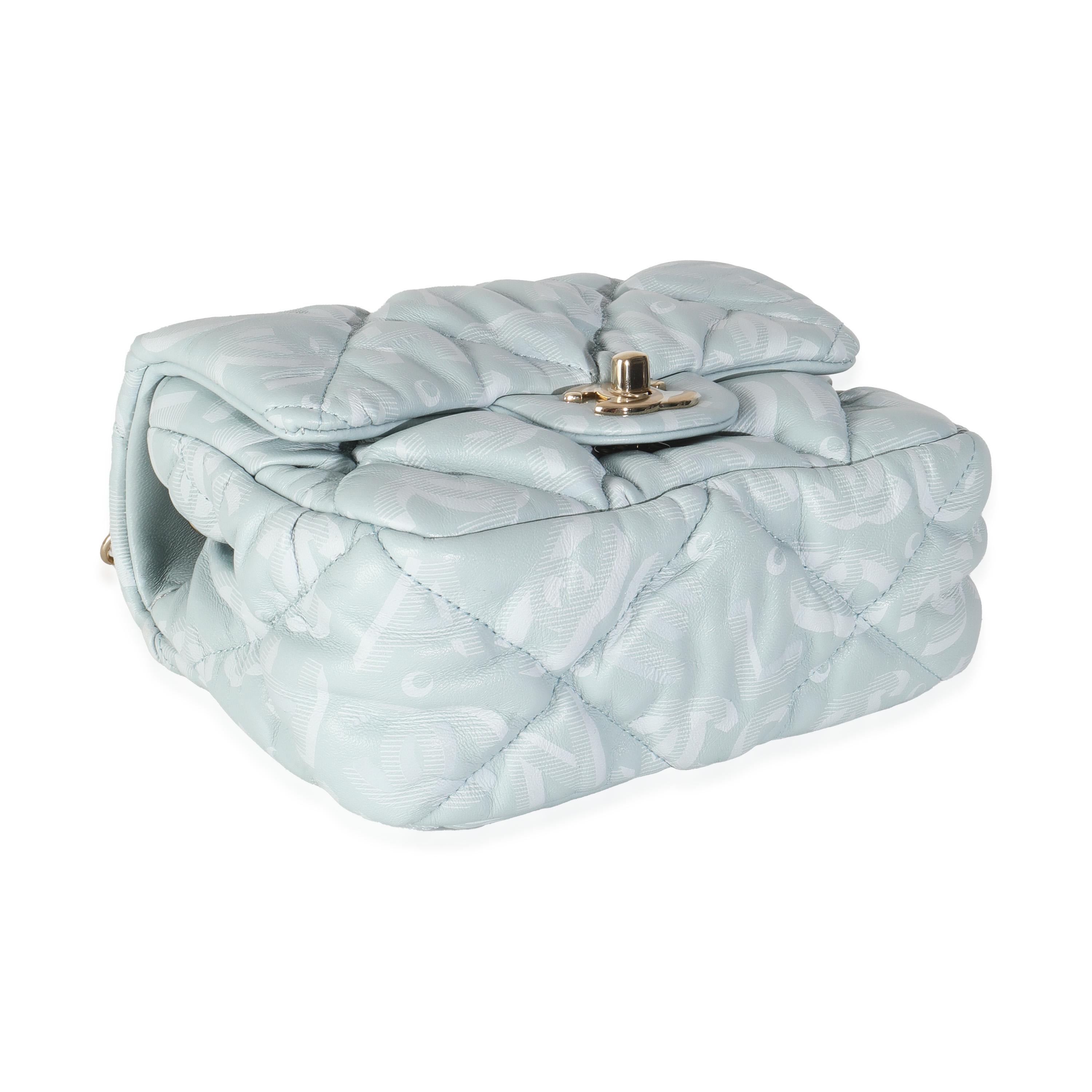 Chanel Light Blue Puffy Lambskin Logo Mini Flap Bag For Sale 1