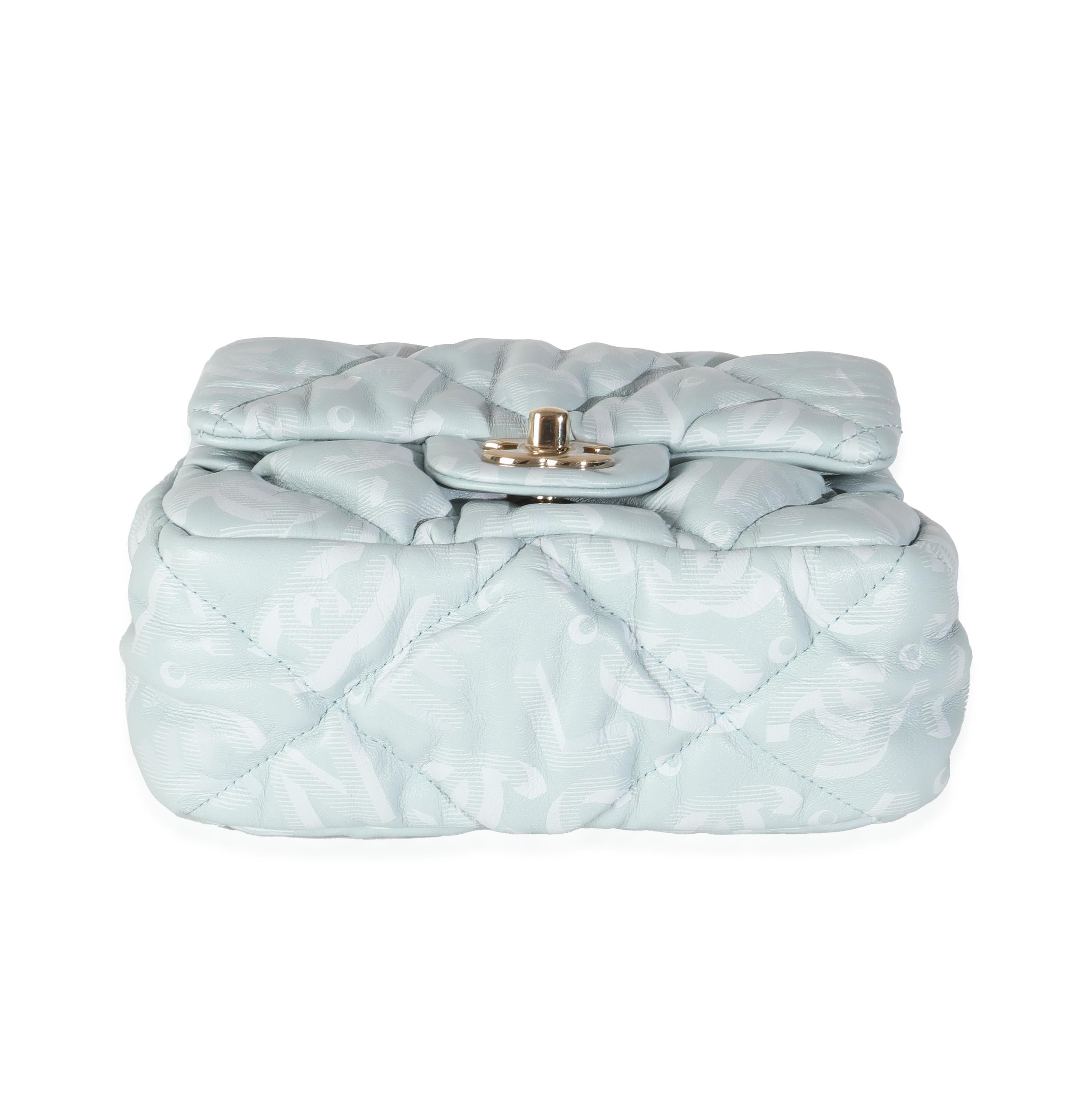 Chanel Light Blue Puffy Lambskin Logo Mini Flap Bag For Sale 2