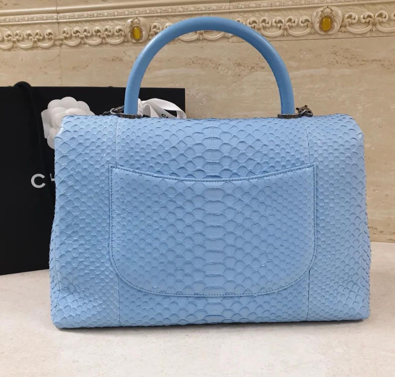 Chanel Light Blue Python Coco Handle Flap  For Sale 4