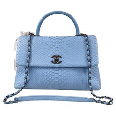 Used Chanel Light Blue Python Coco Handle Flap 