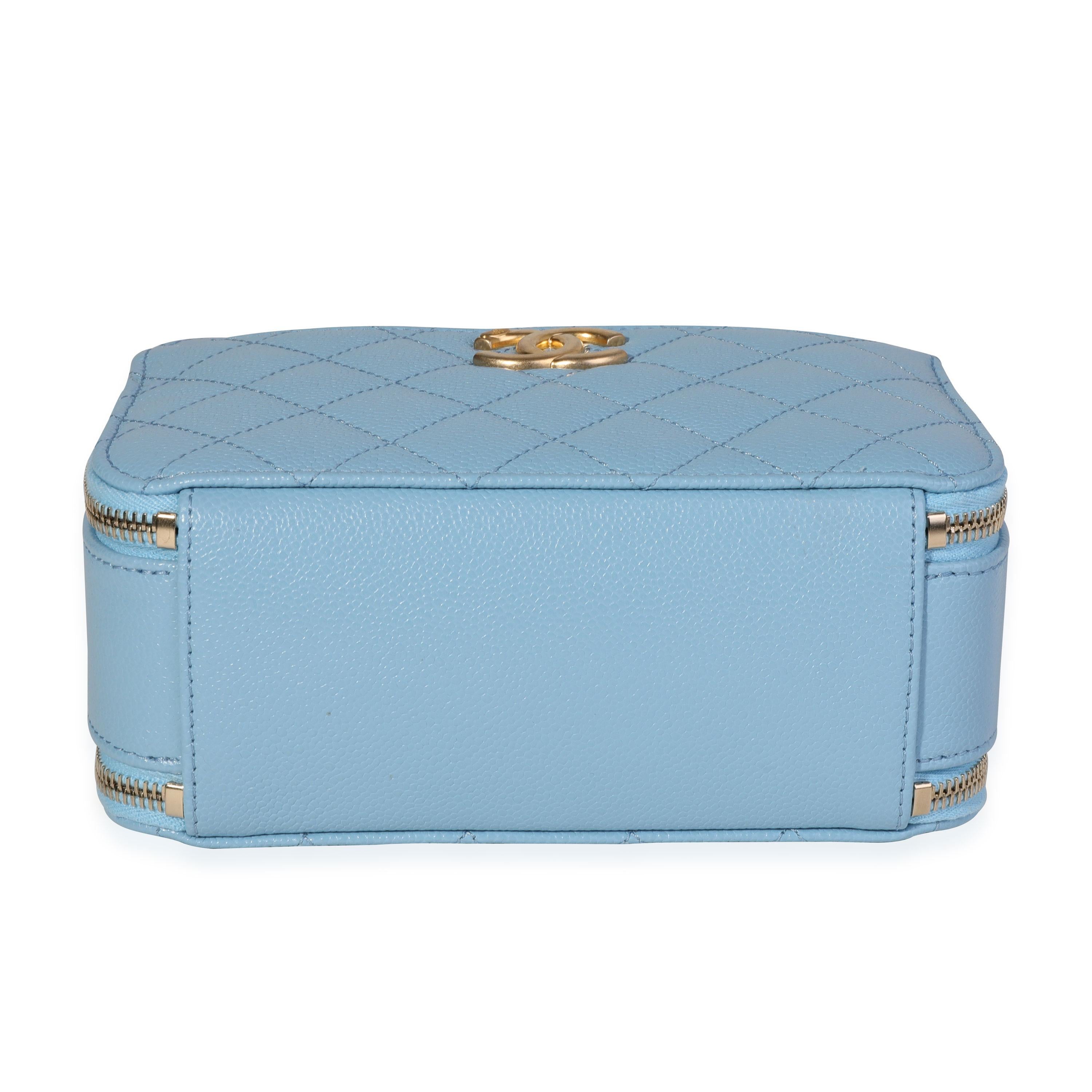 Women's Chanel Light Blue Quilted Caviar Chanel Top Handle Vanity Case