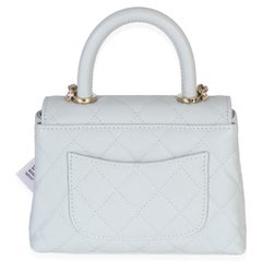 Chanel Light Blue Quilted Caviar Coco Handle Clutch With Chain