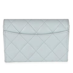 Chanel Light Blue Quilted Caviar Flap Card Holder