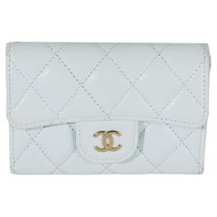 Chanel Light Blue Quilted Caviar Flap Card Holder