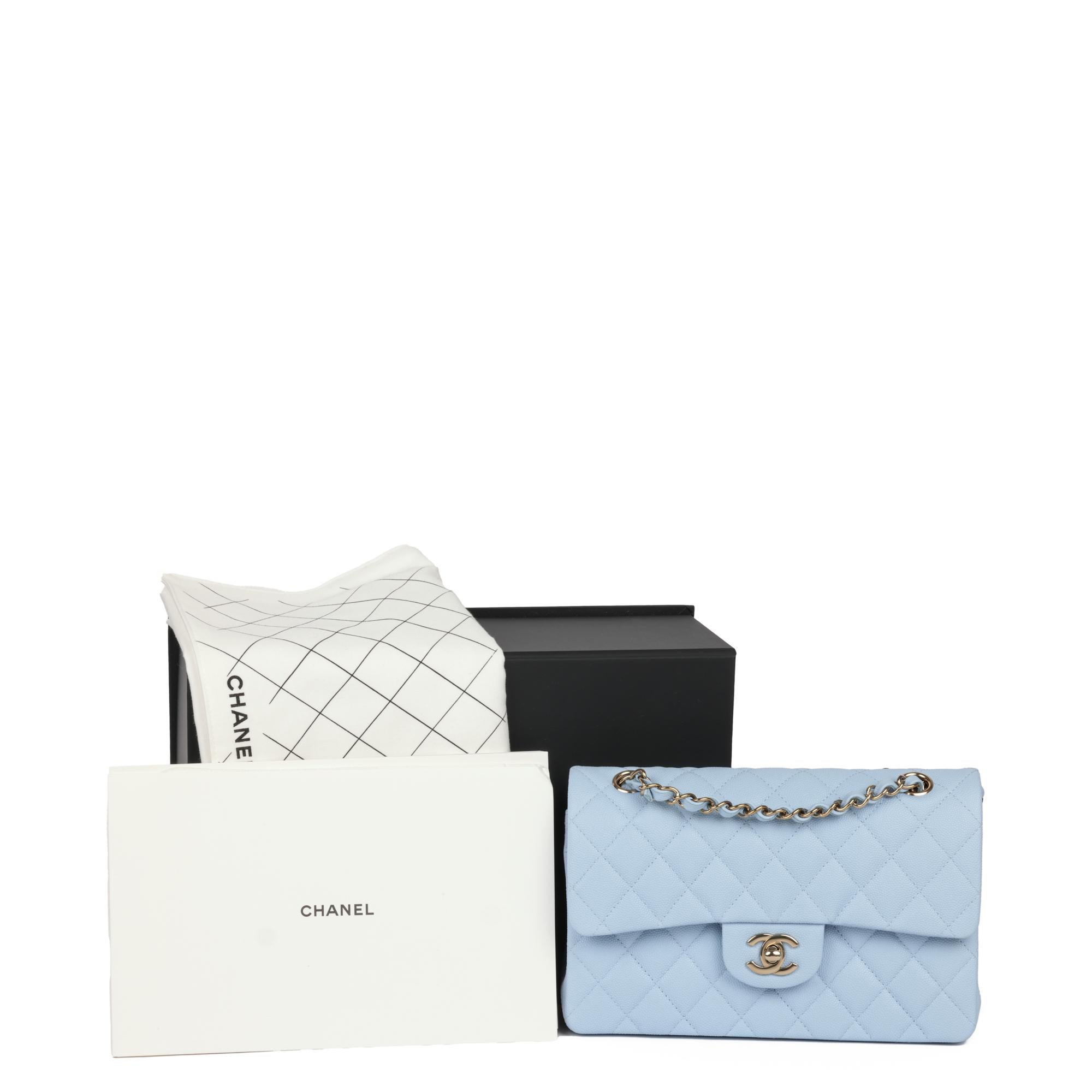 Chanel Light Blue Quilted Caviar Leather Small Classic Double Flap Bag For Sale 9