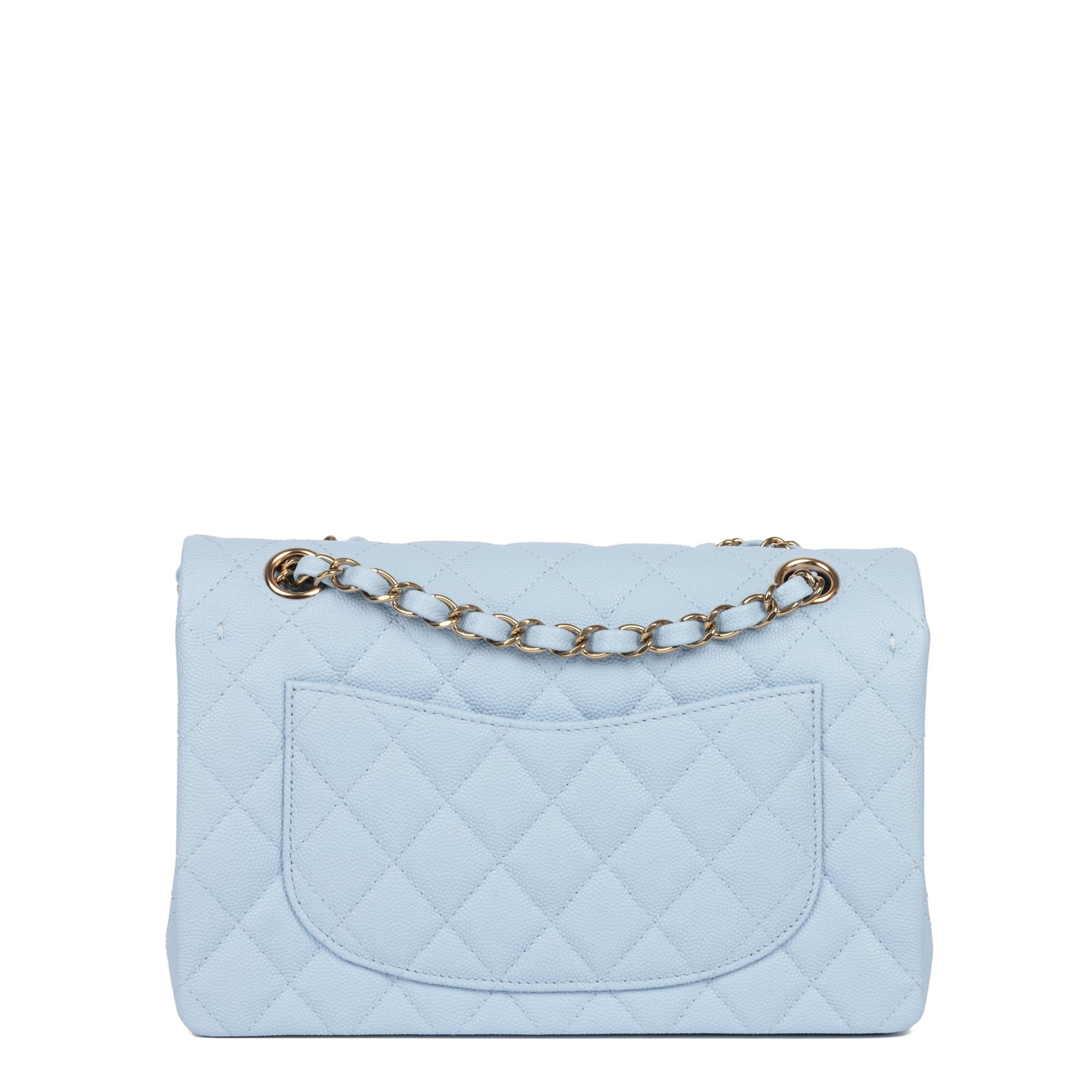 Chanel Light Blue Quilted Caviar Leather Small Classic Double Flap Bag For Sale 1