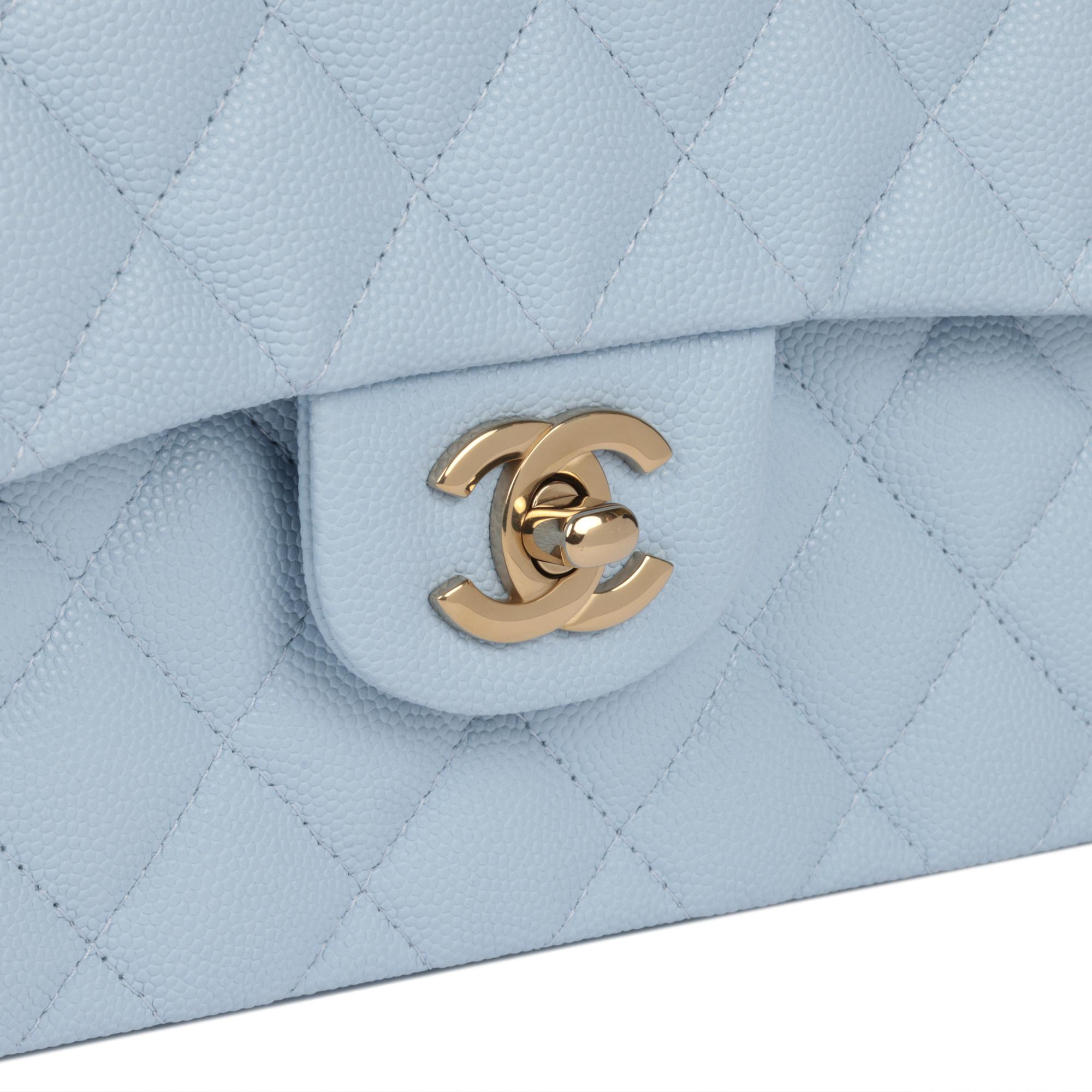 Chanel Light Blue Quilted Caviar Leather Small Classic Double Flap Bag For Sale 3
