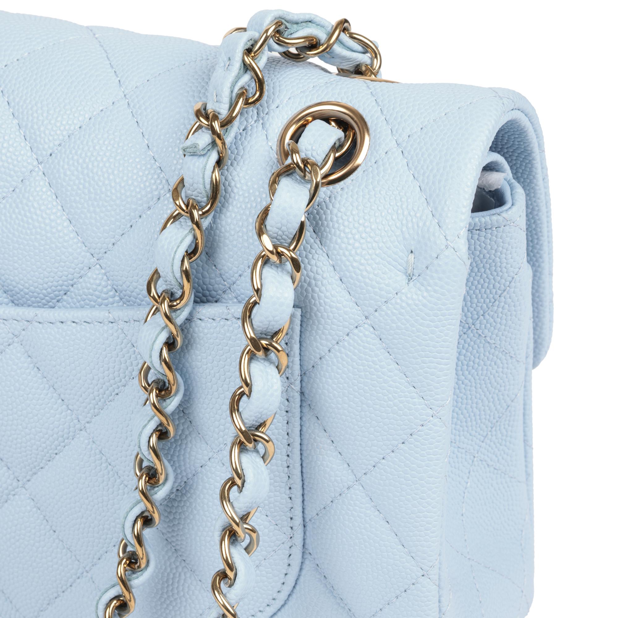 Chanel Light Blue Quilted Caviar Leather Small Classic Double Flap Bag 1