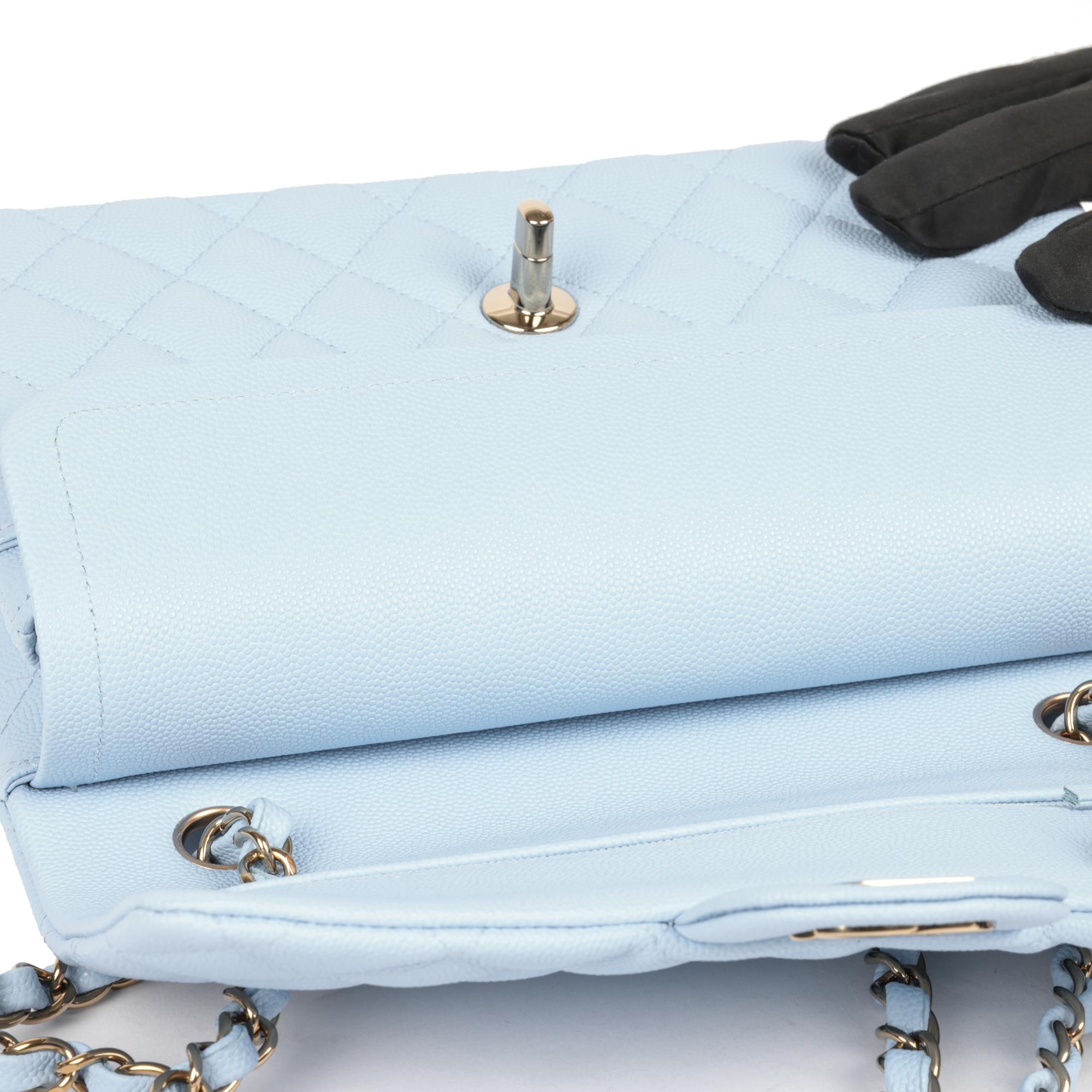 Chanel Light Blue Quilted Caviar Leather Small Classic Double Flap Bag 2