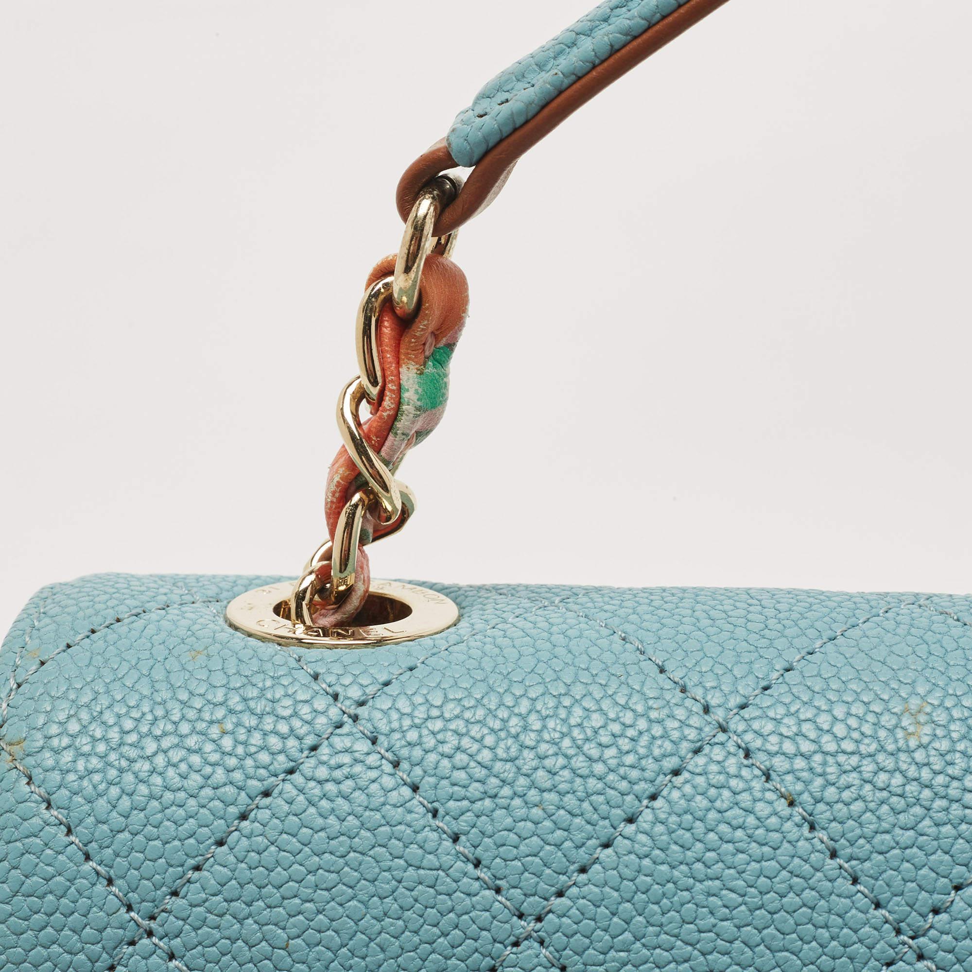 Chanel Light Blue Quilted Caviar Leather Small Cuba CC Flap Bag 6