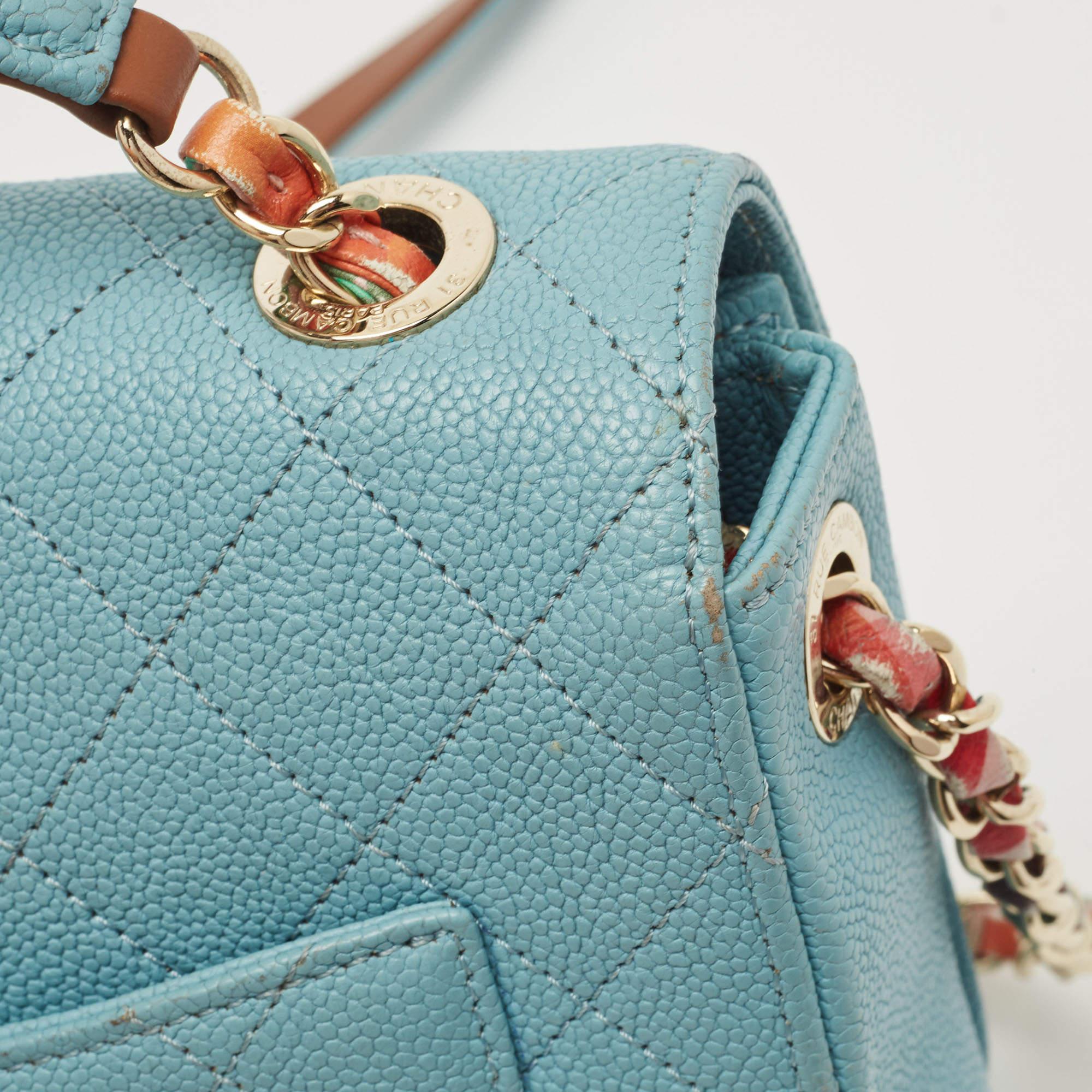 Chanel Light Blue Quilted Caviar Leather Small Cuba CC Flap Bag 7