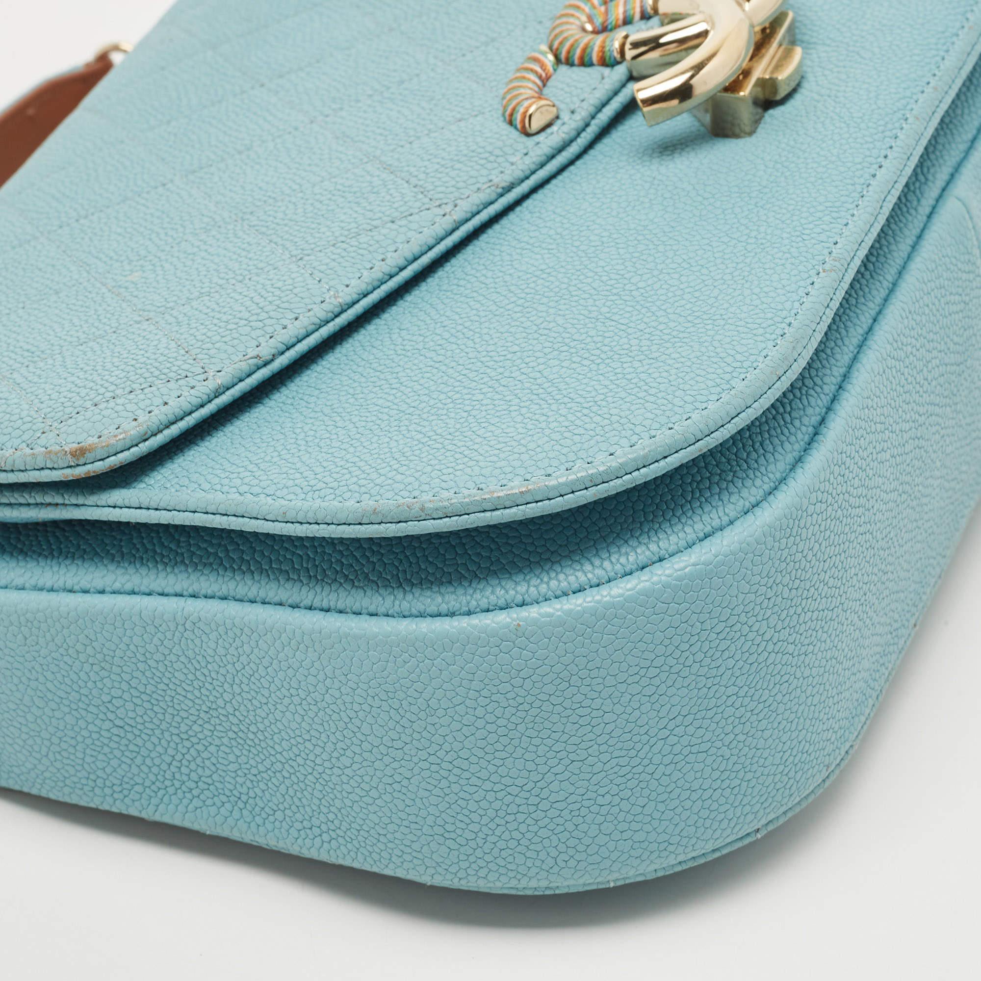 Chanel Light Blue Quilted Caviar Leather Small Cuba CC Flap Bag 8