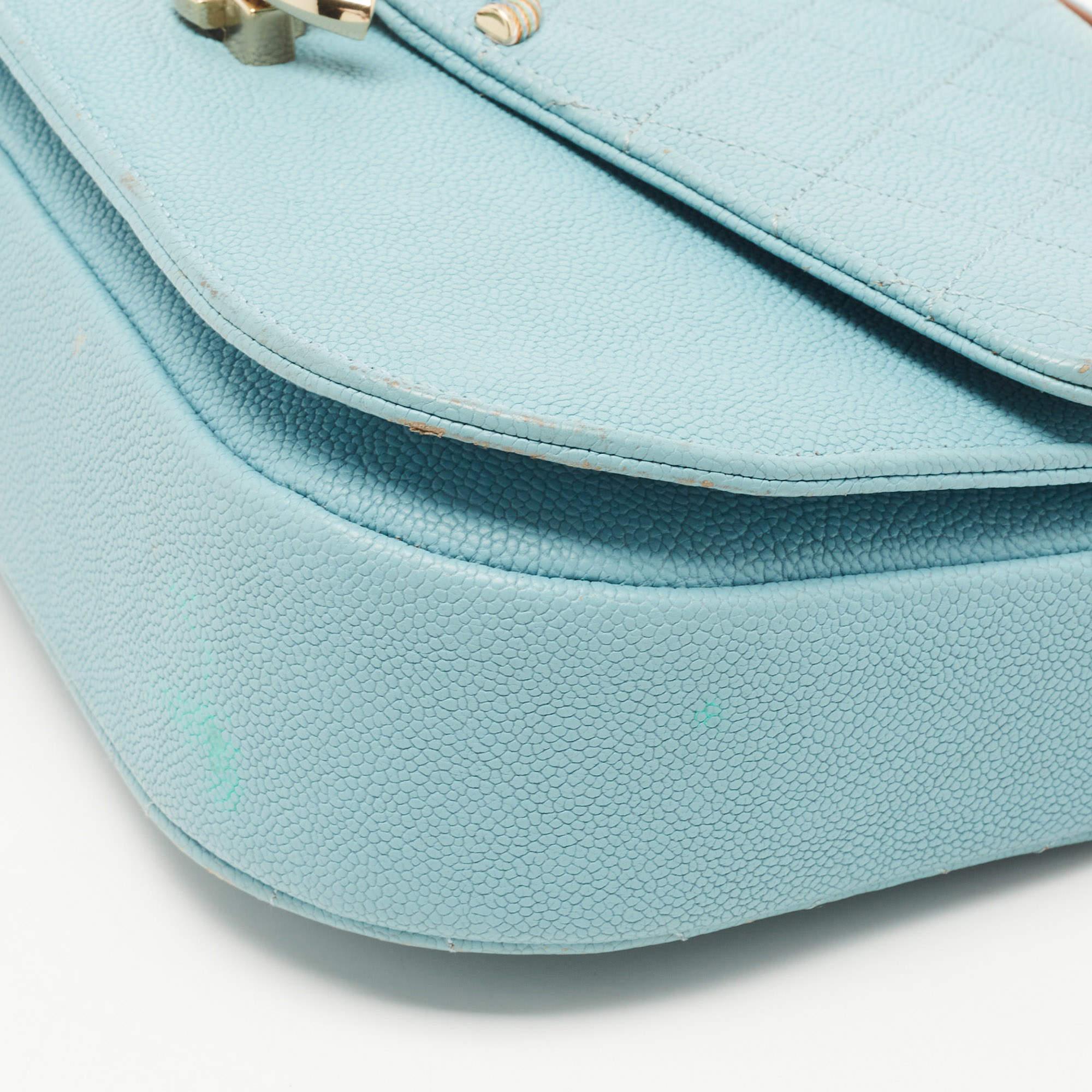 Chanel Light Blue Quilted Caviar Leather Small Cuba CC Flap Bag 9