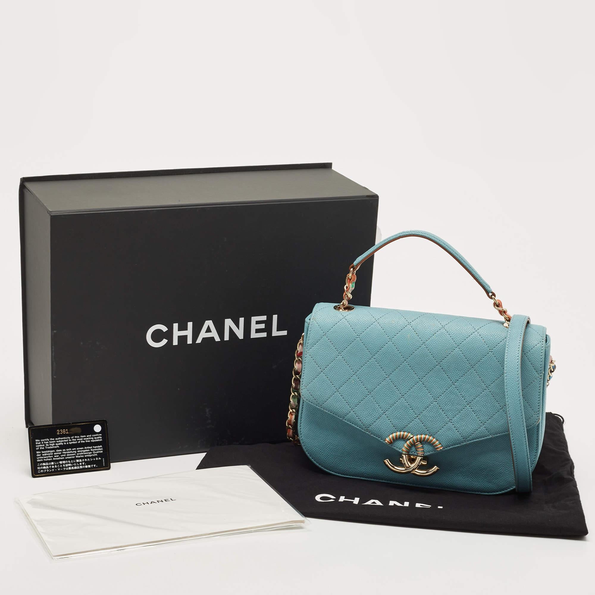 Chanel Light Blue Quilted Caviar Leather Small Cuba CC Flap Bag 3