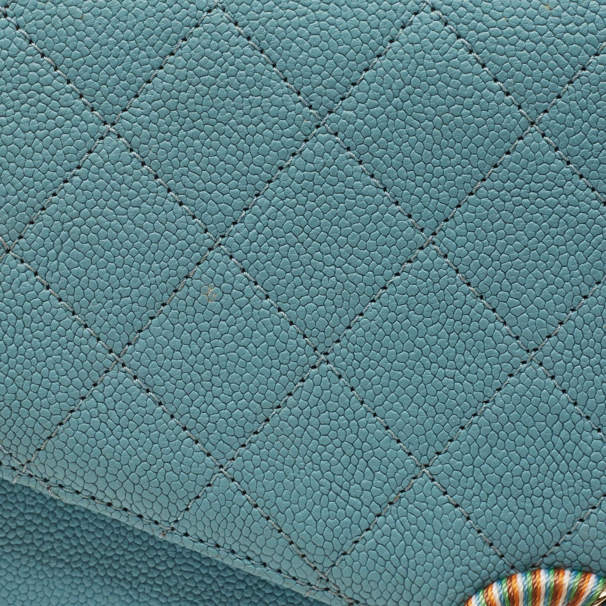 Chanel Light Blue Quilted Caviar Leather Small Cuba CC Flap Bag 5