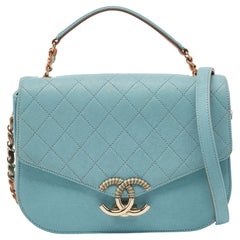 Chanel Light Blue Quilted Caviar Leather Small Cuba CC Flap Bag