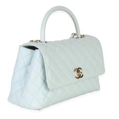 Chanel Light Blue Quilted Caviar Medium Coco Top Handle Bag
