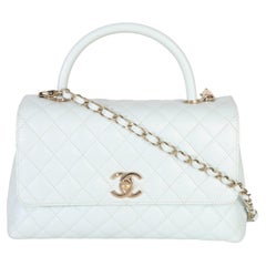 Chanel Light Blue Quilted Caviar Medium Coco Top Handle Bag